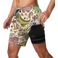 thumbnail image 1 of Sunyuer Men's Swim Trunks with Compression Liner 2-in-1 Drawstring Swimming Shorts Quick Dry Beach Board Shorts with Pockets, Prehistoric Reptiles, 3XL, 1 of 8