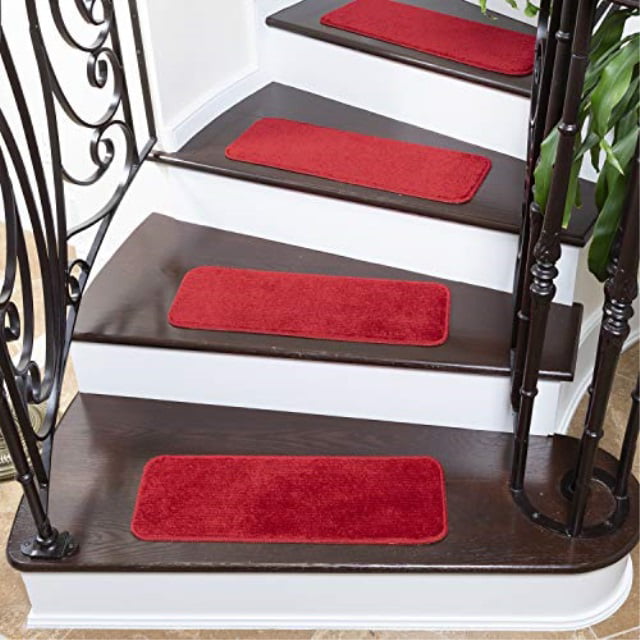 Carpet Stair Treads Skid-Resistant SET of 7 Red Rugsmart Rubber Backing 