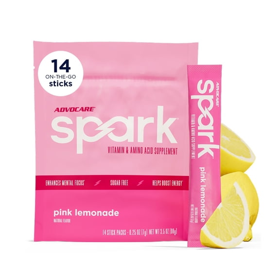 AdvoCare Spark Energy Drink Mix – Vitamin & Amino Acid Powder Supplement, Pink Lemonade Flavor, 14 Stick Packs