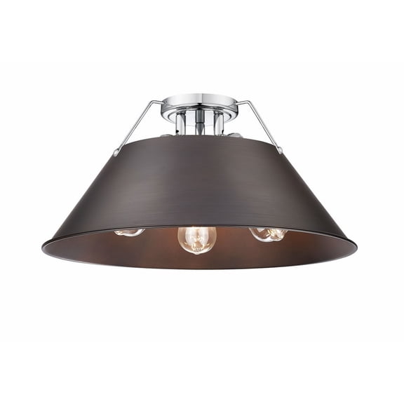 3306-3FM CH-RBZ-Golden Lighting-Orwell - 3 Light Flush Mount-9.25 Inches Tall and 18.75 Inches Wide-Chrome Finish-Rubbed Bronze Shade Color