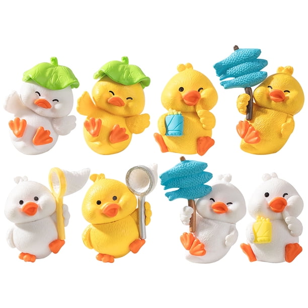 8 minifiguras de pato de resina, pequeñas figuras de animales.