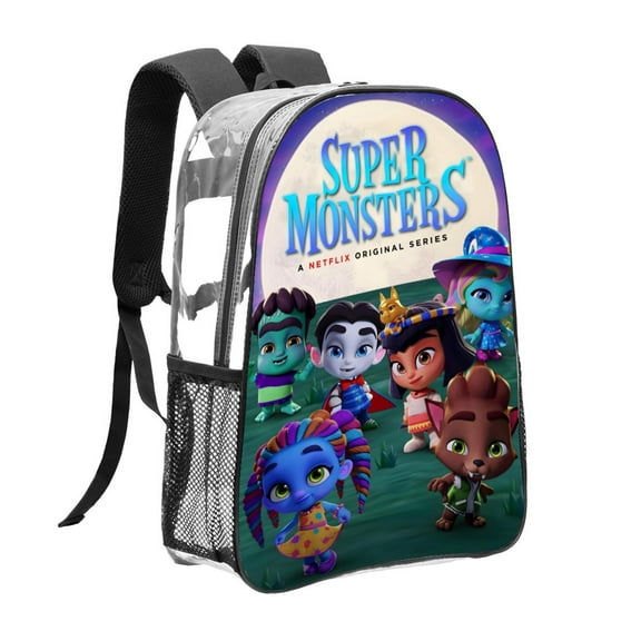 Super Monsters-theme Clear Backpack Heavy Duty Transparent Bag See Through Bookbag for Work, Sport, College, Travel12.2“X16.9"(31X43cm)
