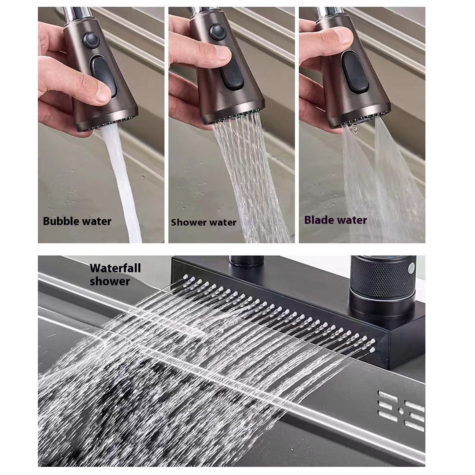4 Modes 360° Swivel Kitchen Faucet with Pull Down Sprayer Single Handle Kitchen Sink Tap with Knob Control for Kitchen Use