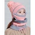 thumbnail image 3 of BadPiggies 3 in 1 Winter Knitted Beanie Hat Scarf Mask Set, Fleece Lined Face Neck Warmer Set for Women Girls Ski Caps with Pompom (Pink), 3 of 7