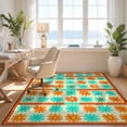 thumbnail image 3 of Design&I 2'x3' Washable Throw Rug Low Profile Daily Traffic Ready Accent Orange Teal Funky Bright Checkerboard Retro Daisy Motif with Playful Symmetry for Hallway, Laundry Room, 3 of 7