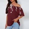 thumbnail image 2 of Tops de Manga Corta para las Mujeres Cuello Inclinado de Ajuste Suelto Casual Blusa Deportiva para el Hogar, Top de Poliéster Relajado para Primavera Verano Diario Y Entretenimiento, 2 of 6