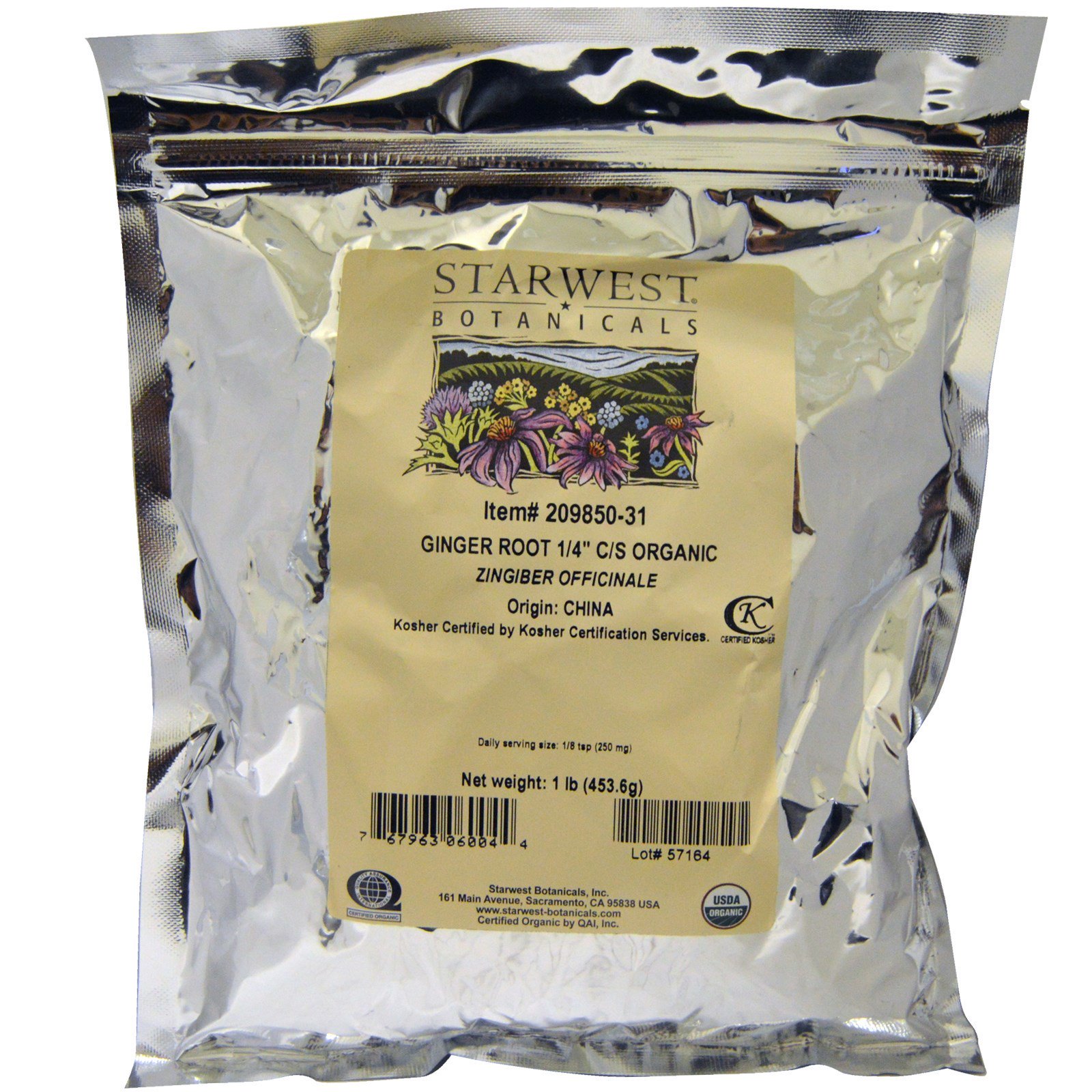 Starwest Botanicals Bulk Ginger Root 1/4 inch C/S Organic 1 lb