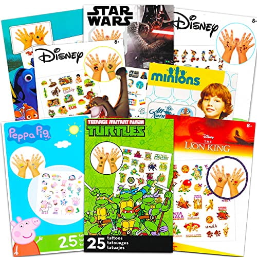 Temporary Tattoos for Boys Assortment ~ Bundle Includes 200 Assorted Tattoos for Kids Featuring Dory, Star Wars, Minions, TMNT, Peppa Pig, and More (B