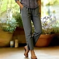 thumbnail image 5 of Women's Mid Waisted Casual Pants, Button Front Cropped Trousers With Pockets, Pull On Elastic Waist Soft Stretchy Fabric, Comfy Side Split Tapered Leg for Work Office, Weekend, 5 of 7