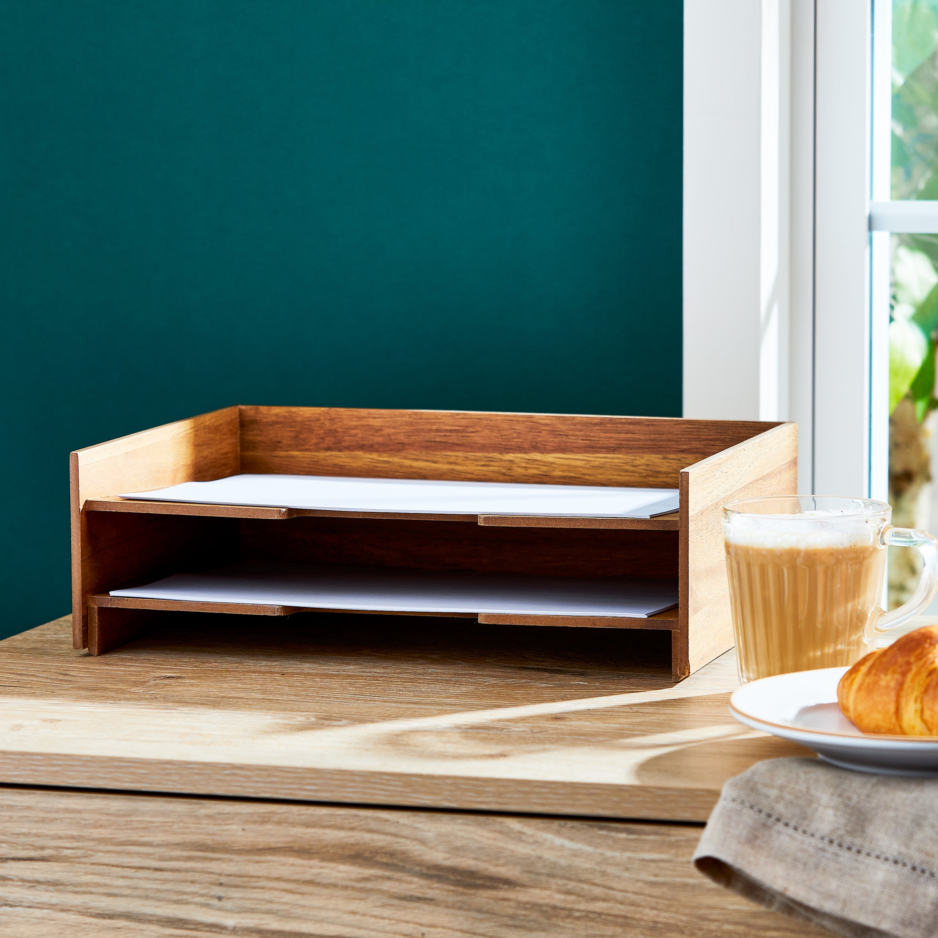 Pen+Gear Wooden Paper Tray, 12.6x9.5x4.1 inches, 2-Tier Stackable