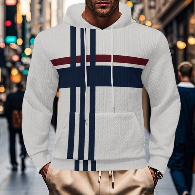 Dolkfu Sudadera con capucha casual para hombres, sudadera con capucha a rayas, top deportivo de invierno para hombres M