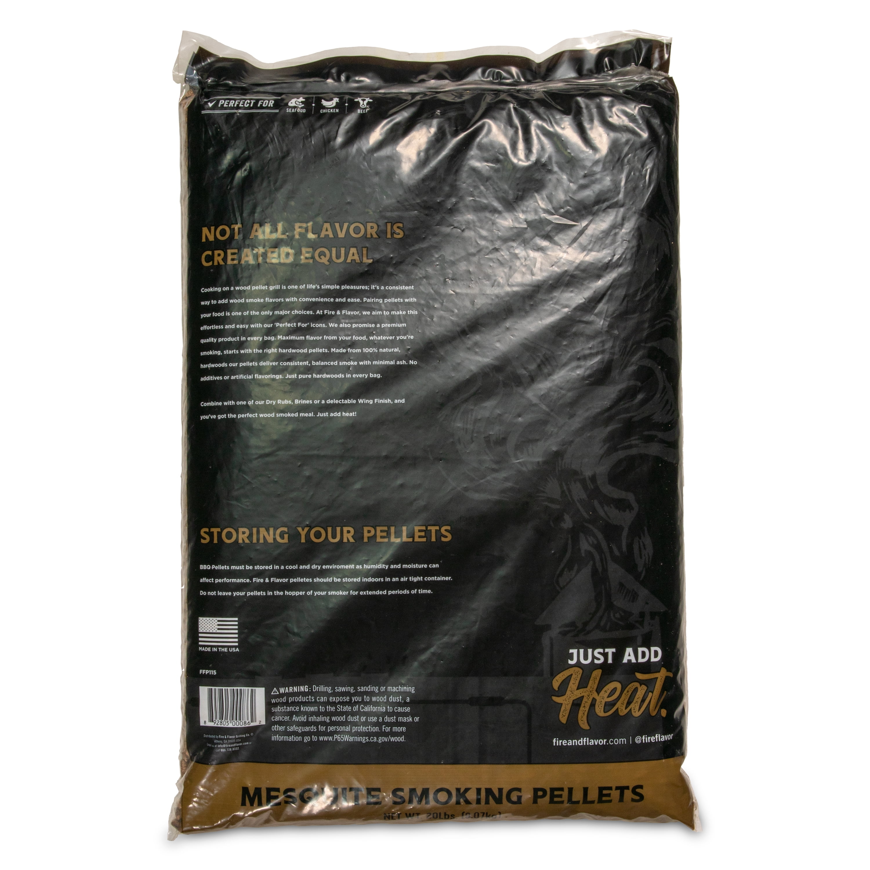 Fire & Flavor Mesquite 100% All-Natural Wood Pellets for Smokers and Pellet Grills, BBQ, Bake, Roast, and Grill, 20 lb. Bag