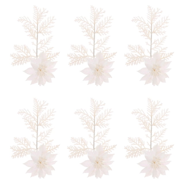 OULII 6Pcs Table Setting Decoration White Glittery Twigs for Christmas Tree Decoration with Pine Branches