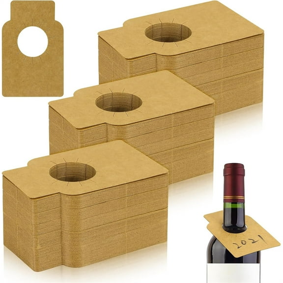 NOGIS Kraft Paper Wine Bottle Tags (300 Pcs) - Durable Blank Wine Bottle Neck Tags, 2.2x3.5 Inches - Multiuse Brown Kraft Paper Tags - Disposable Wine Vintage Tags