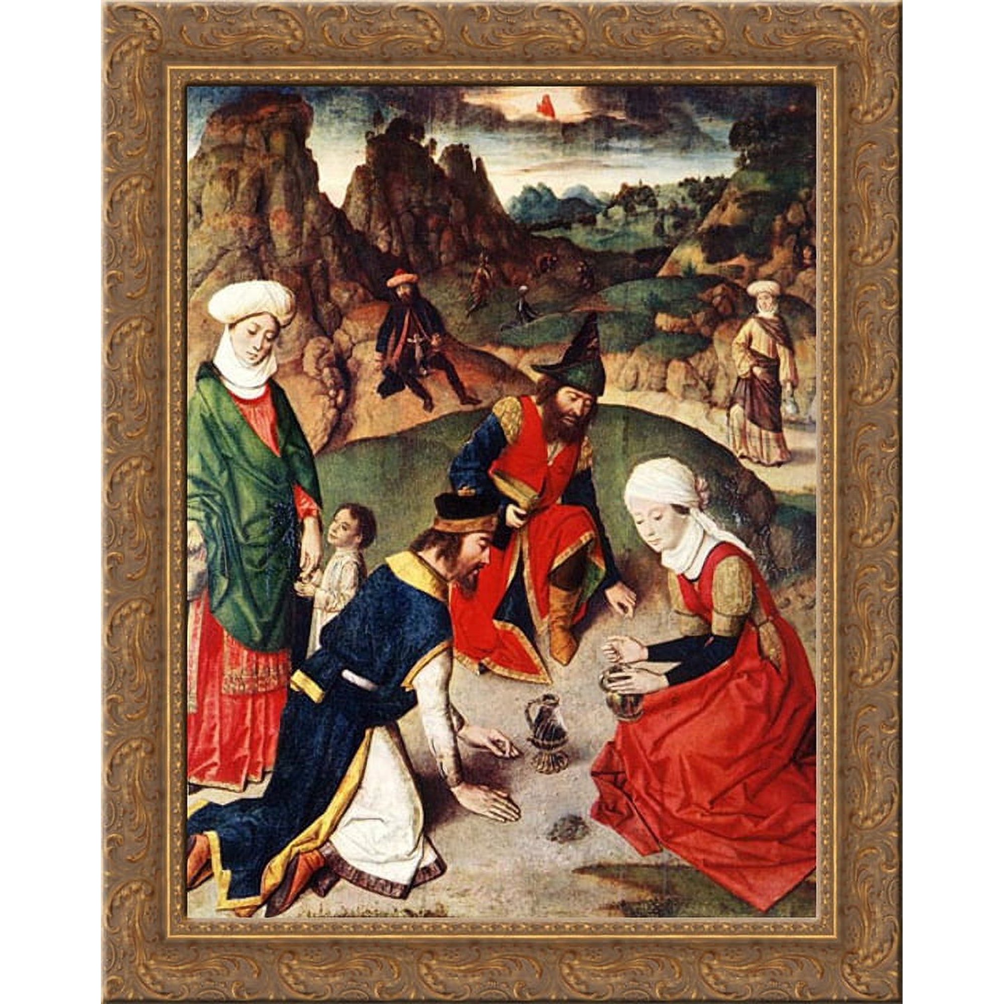 The Gathering of the Manna 20x24 Gold Ornate Wood Framed Canvas Art by Bouts Dirck