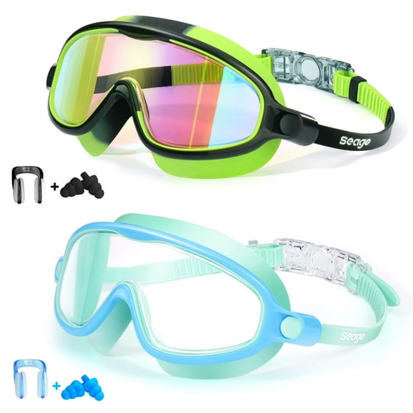 Gafas de natación Seago, antivaho, antiUV, amplia visión, para niños de 3 a 15 años, paquete de 2