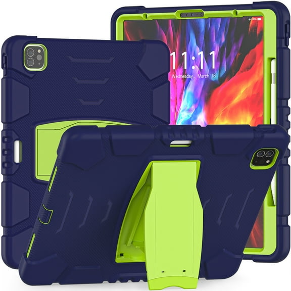 iPad Pro 12.9 inch 5th Generation 2021 Case,Dteck Shockproof Rubber Hybrid 3-Layer Protection Heavy Duty Case Kickstand Cover Pen Holder Design for iPad Pro 12.9" 5th Gen 2021,Navy Green