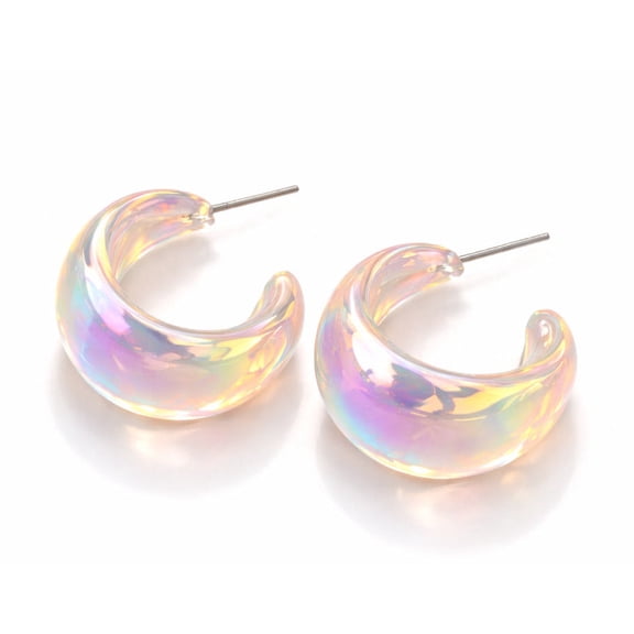 Iridescent Acrylic Hoop Earrings for Women – Lightweight Translucent Statement Hoops, Glossy Opal Finish Fashion Jewelry