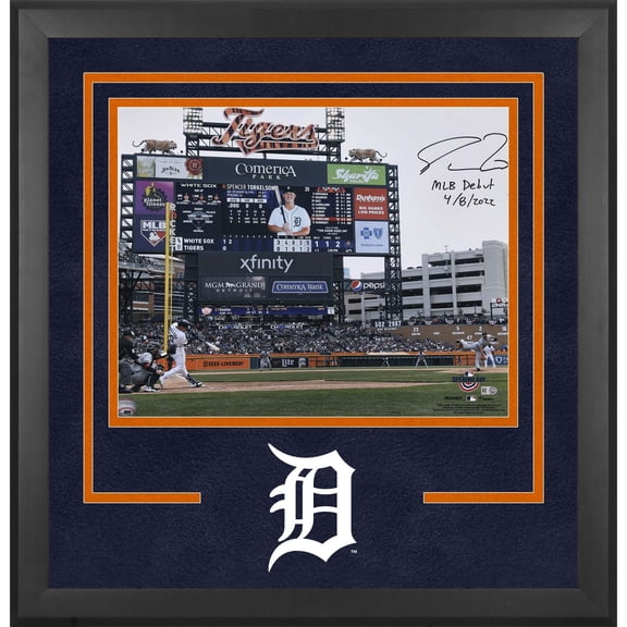 Spencer Torkelson Detroit Tigers Deluxe Framed Autographed 16" x 20" First At Bat Photograph with "MLB Debut 4-8-22" Inscription - Fanatics Authentic Certified