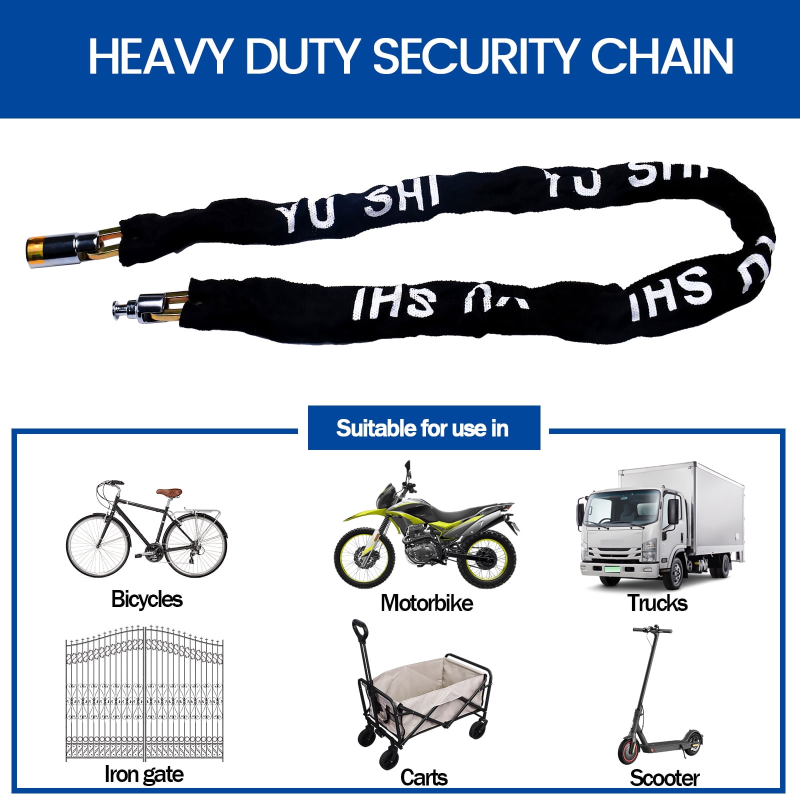 4.3FT Bike Chain Lock with 2 Keys, Bicycle Locks Heavy Duty Anti Theft, Bicycle Chain Locks, Bike Lock Chains for Motorbikes, Trucks, Iron Gates, Trolleys