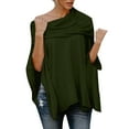 thumbnail image 2 of Elainilye Fashion Womens Shirt Sexy Off Shoulder Top Versatile Large Size Lrregular Hem Knitwear Off Shoulder Shirt,Green, 2 of 7