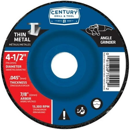 

Century Drill & Tool 75552 Thin Metal Grinding Wheel 27A - 4.5 x 0.045 in.