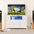 thumbnail image 1 of QinaQin Cómoda de 10 cajones de tela con luces LED, estación de carga, repisas abiertas y cubierta de madera, ideal como mueble para TV, 1 of 8