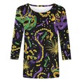 thumbnail image 4 of Cavosen Carnival Day Womens 3/4 Sleeve Tops T Shirts Festival Mardi Gras Round Neck Shirts Mask Graphic Print Blouse Holiday Novelty Tops Dressy Athletic Tees Party Shrove Tuesday M, 4 of 5