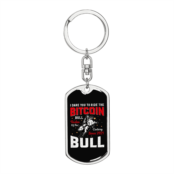 Ride the Bitcoin Crypto Stainless Steel or 18k Gold Premium Swivel Dog Tag Keychain