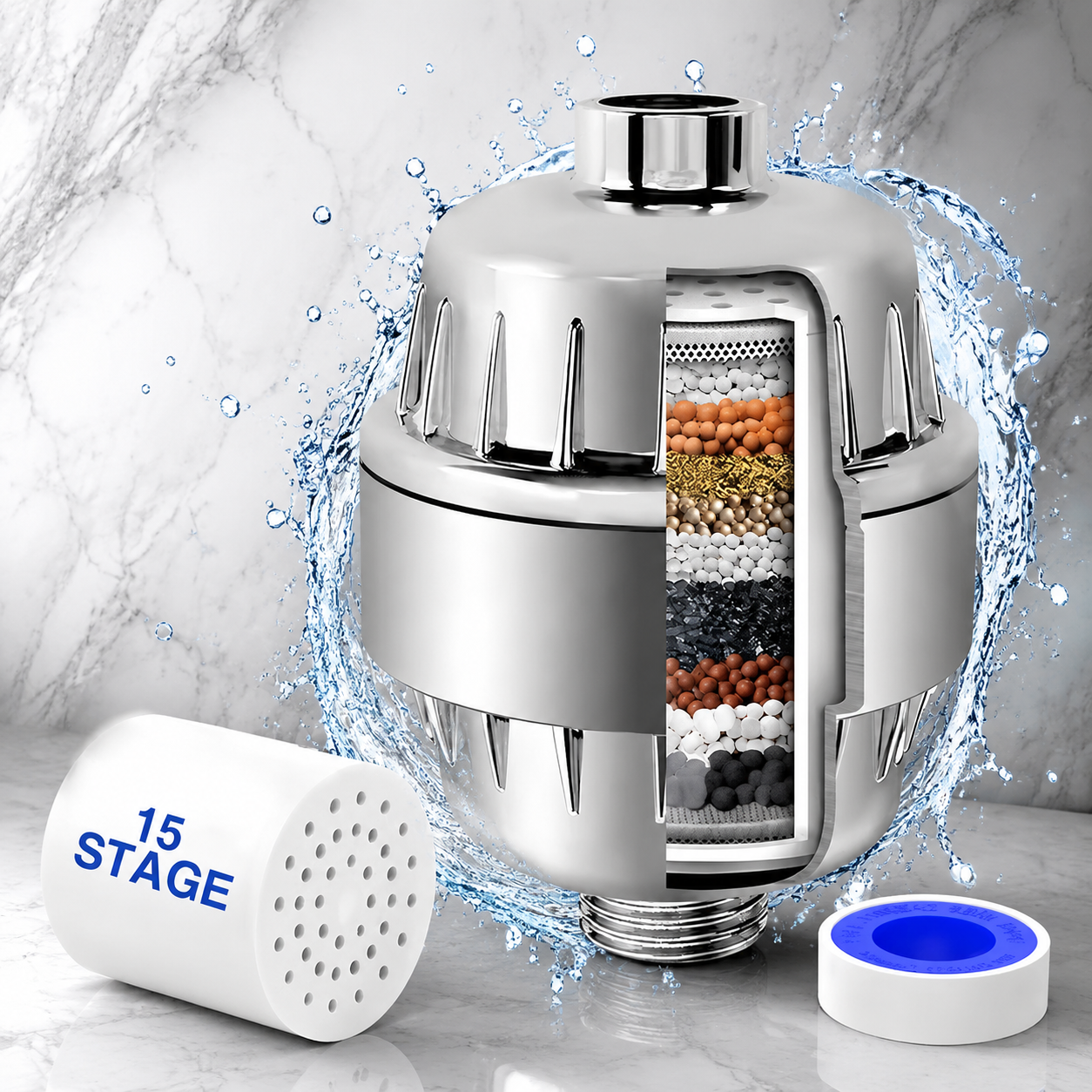 YTAKY 25-Stage Shower Filter with Replaceable Cartridge photo 2