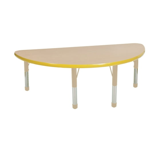 ECR4Kids 24in x 48in Half Round Everyday T-Mold Adjustable Activity Table Maple/Yellow/Sand - Chunky Leg