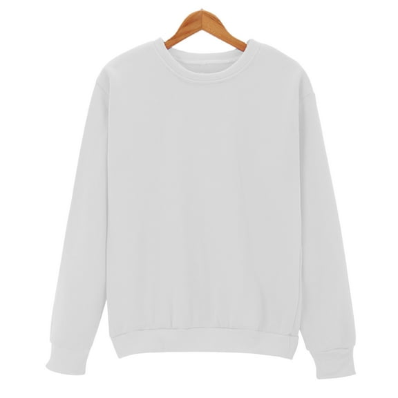 SYMOID Men's 100% Polyester Crew Neck Long Sleeve Sweatshirt - Size S, White, Wrinkle-Resistant & Easy Care for Daily Casual Wear & Errands