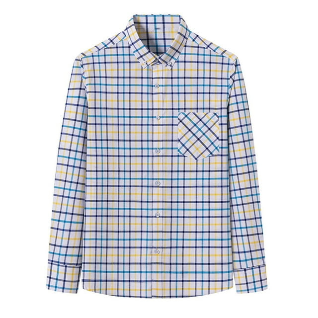 GreatBaby Men's Classic Button Down Shirt Stand Collar Chest Pocket Checkered Pattern Long Sleeves with Button Cuffs Regular Office Wearing(Multicolor,M)