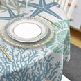 thumbnail image 4 of Coastal Round Tablecloth 60 Inch - Summer Beach Blue Teal Coral Waterproof Fabric Table Cloth Protector, Nautical Starfish Tablecloths Washable Table Cover for Kitchen Coffee Table Party, 4 of 6