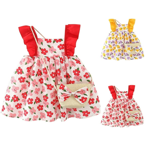 Ahuyic Little Girl Summer Casual Dress,Sleeveless Dresses for Kids,Girls' Summer Printed Sleeveless Dress With Bag Are Suit For 6 Months - 3 Years Old