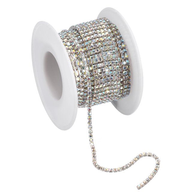 Unique Bargains 11 Yards Crystal Rhinestone Chain, 2mm Sew on Close Claw Chain Trim, Silver Bottom, AB Color