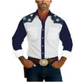 thumbnail image 2 of Wrtxtat Men's Western Cowboy Hippie Shirt Vintage Aztec Camo Printed Casual Pearl Snap Button Up Slim Fit Long Sleeve Work Cargo Shirts with Two Chest Pockets Navy#03 XXXXL, 2 of 7