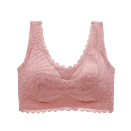 Mrat Nursing Bras with Support Women Clearance Bralettes Women Plus Size Plus Size Bra Style M-369 Women Size Padded Bralettes Female V-Neck Hook and Eye Bra Closure Lace Bralette Pink L