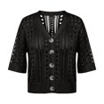 thumbnail image 5 of COMVALUE Women's Crochet Cardigan Sweaters Lightweight Summer Boho Open Front Knit Shrug 1/2 Sleeve Beach Cover Up Black L, 5 of 5