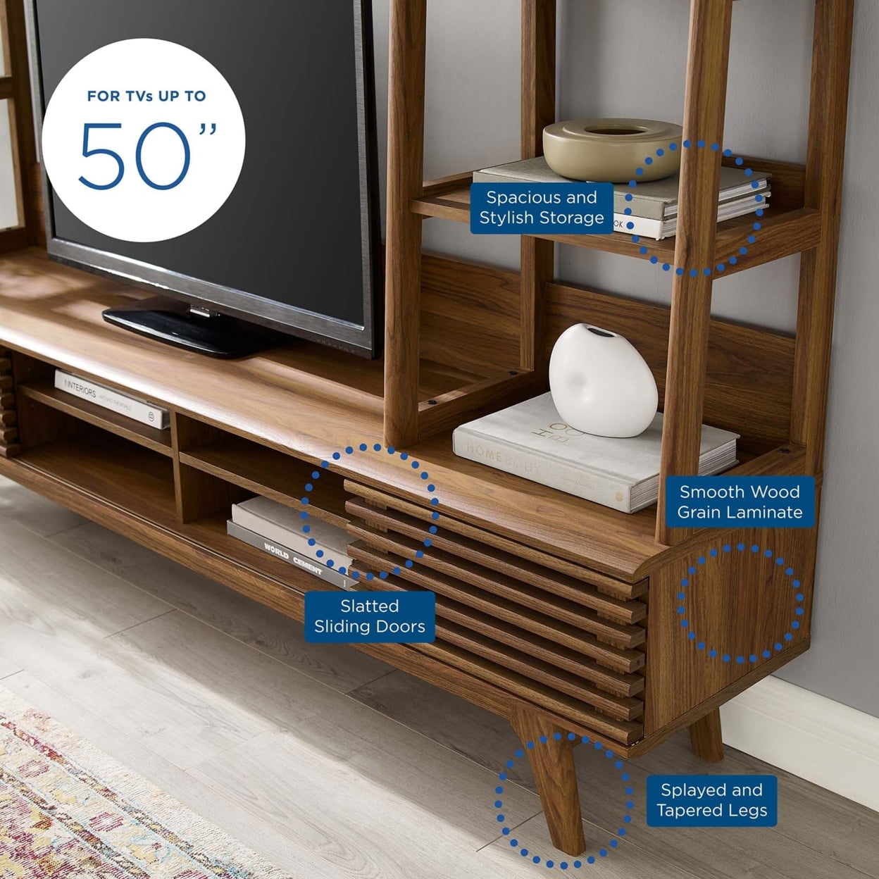 Modway Render Particleboard MDF TV Stand Entertainment Center in Walnut Finish