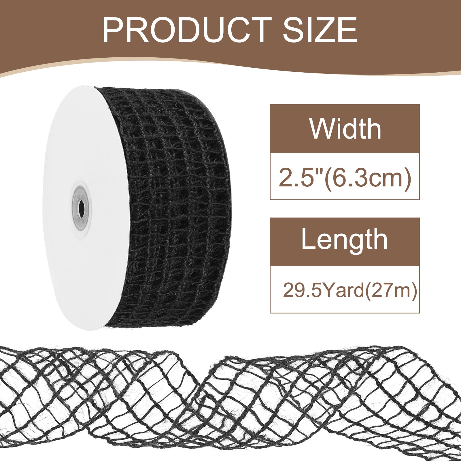 Uxcell Mesh Burlap Wired Ribbon, 2.5 Inch x 30 Yard Natural Jute Fabric Ribbons for Christmas Halloween Party Weddings DIY Crafts Black