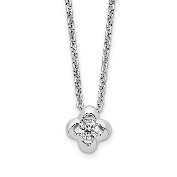 Finest Gold Sterling Silver Rhodium-Plated Polished CZ Flower Necklace