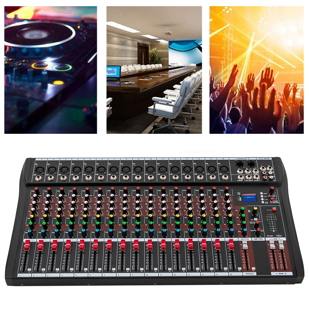 Miumaeov Bluetooth Studio Audio Mixer Sound Mixing Console Desk System Interface w/USB Drive for PC Recording Input AC 110V 50Hz 18W for Professional and Beginners Recording Function (16 Channel) - image 1 of 13