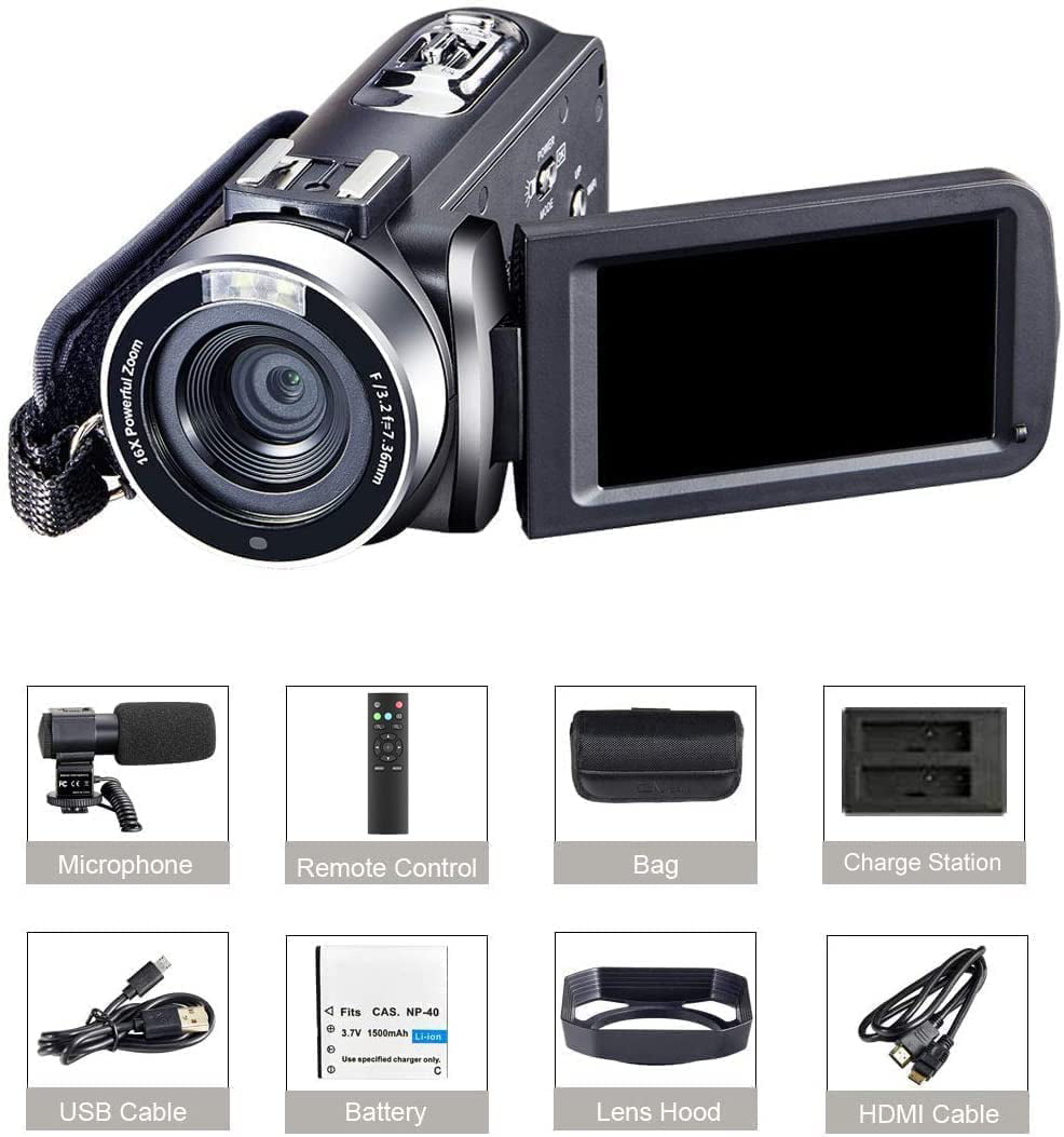 3 in Touch Screen 4K Video Camera Ultra HD Camcorder 48.0MP IR Night Vision Digital Camera WiFi Vlogging Camera with External Microphone and Lens Hood 