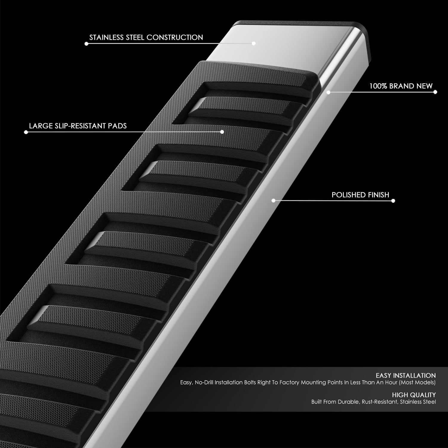 DNA Motoring 6.75" Side Step Nerf Bars Running Boards for 09-23 Dodge Ram 1500 Classic Quad Cab
