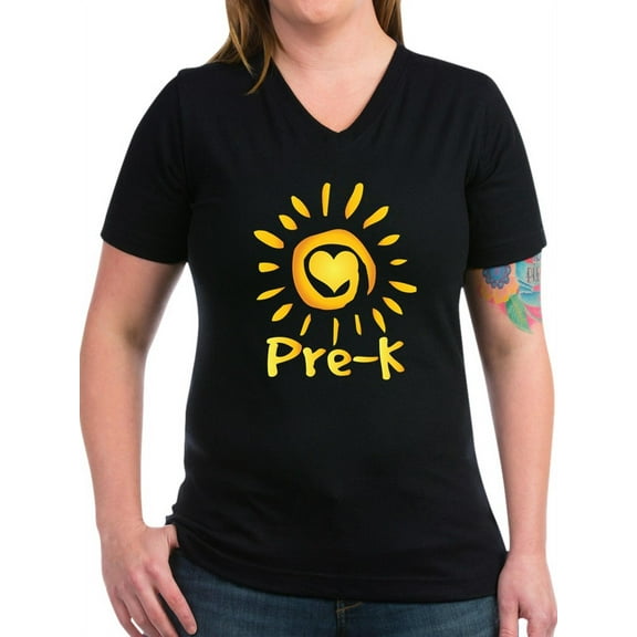 CafePress - Pre K Sunshine School Design T Shirt - Women's V-Neck Dark T-Shirt