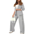thumbnail image 3 of Women'S Fall Spring 2 Piece Blazer Outfits Business Casual Oversized Jacket Wide Leg Work Pants Gray S, 3 of 9