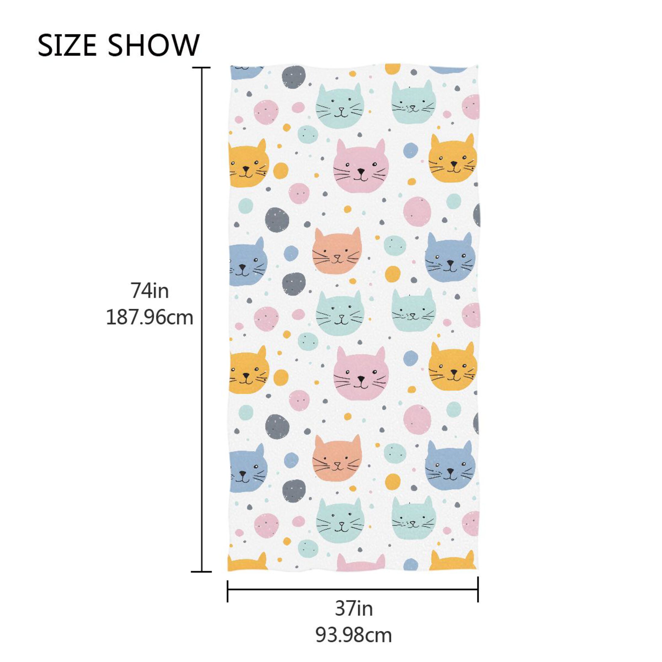 Oversized Beach Towel Extra Large Absorbent Microfiber Bath Towels Soft Quick Drying Hand Paint Cat Face 74"x37"