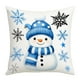 thumbnail image 2 of Funda de almohada navideña de 45 x 45 cm | Bonita decoración navideña con muñeco de nieve | Tela de felpa corta supersuave | Funda de almohada decorativa azul para sofá cama, 2 of 6