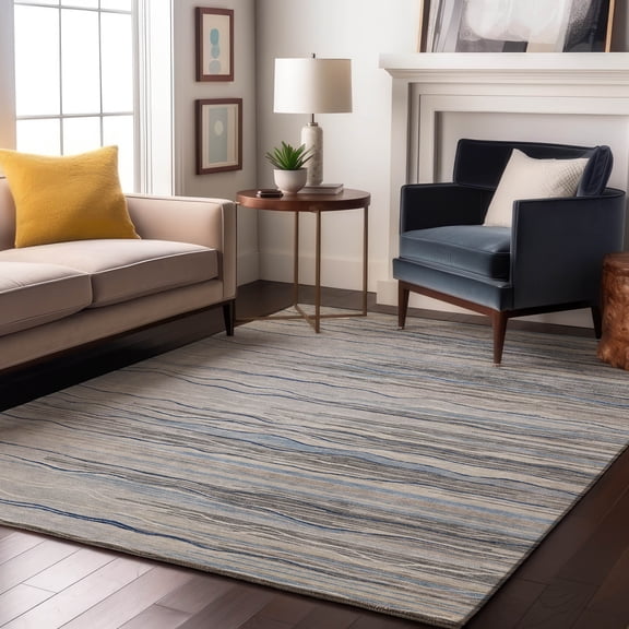 Addison Rugs Mayfield Premium Machine Washable Transitional Stripes Gray Rectangle Rug, 9' x 12'